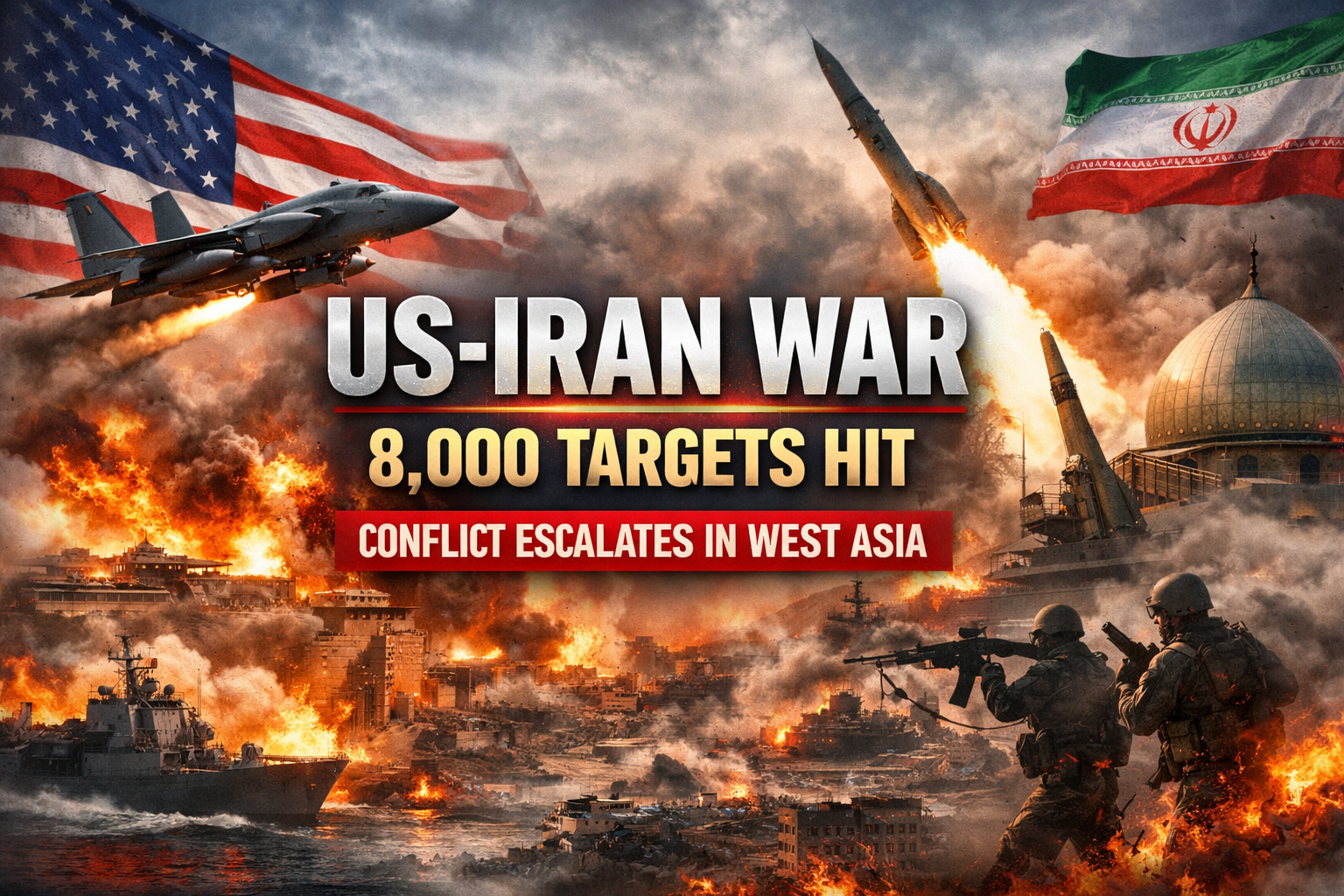 US-Iran War Intensifies: 8,000 Targets Hit as Conflict Spirals Across West Asia