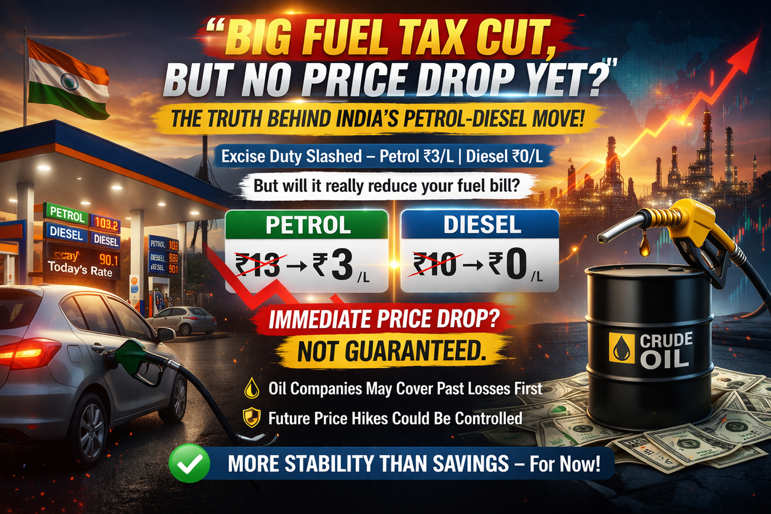 “Big Fuel Tax Cut, But No Price Drop Yet? The Truth Behind India’s Petrol-Diesel Move”