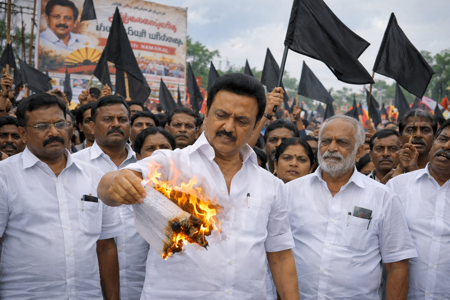 CM M.K. Stalin Burns Delimitation Bill Copy in Namakkal, Sparks Political Debate