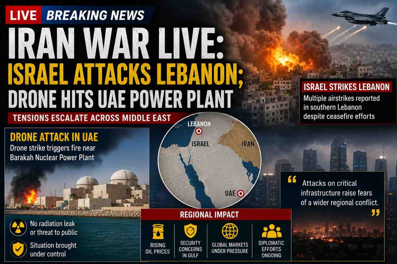 Middle East Conflict Intensifies as Israel Strikes Lebanon, Drone Attack Hits UAE Power Facility
