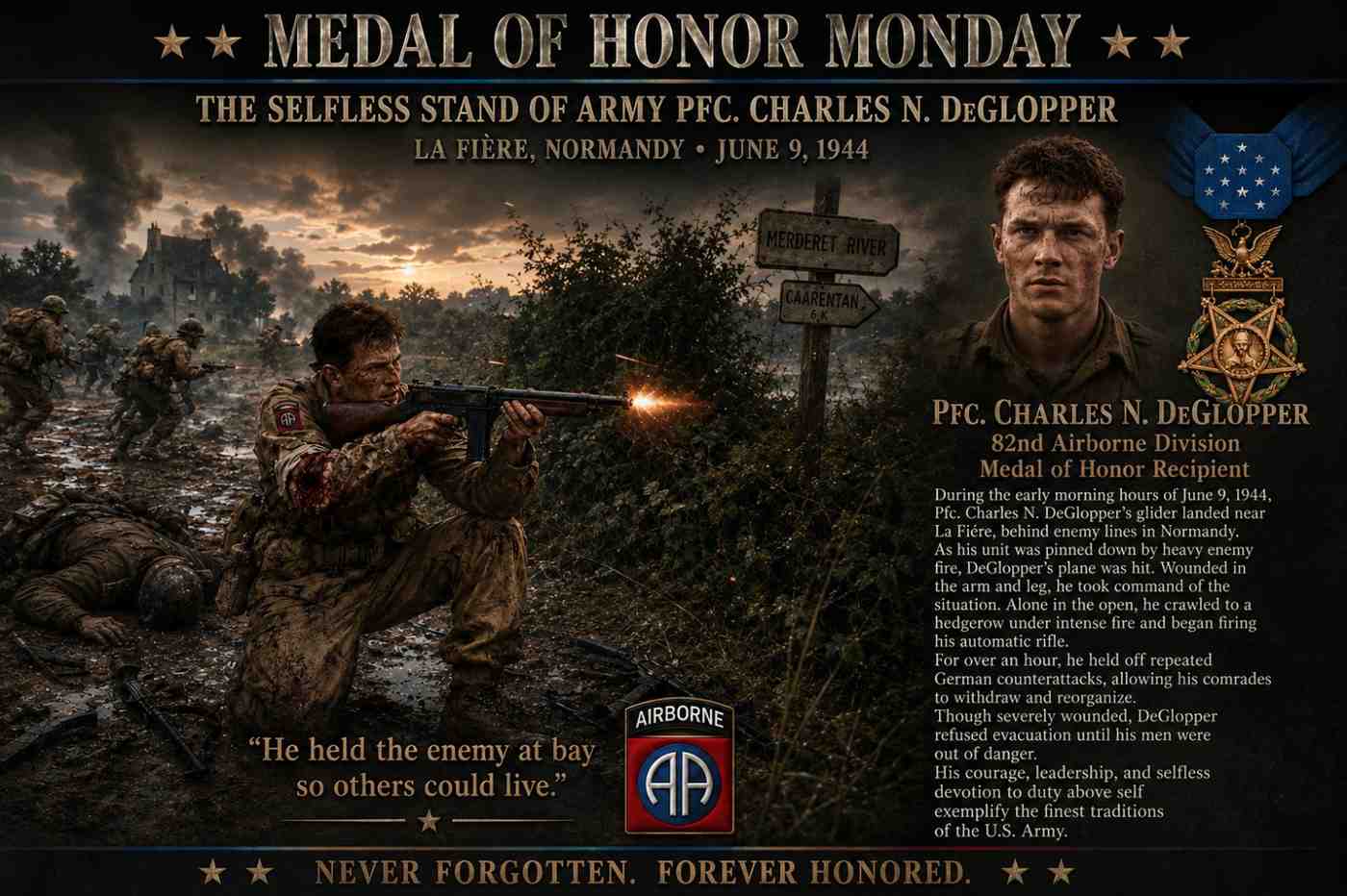 Medal of Honor Monday: The Selfless Stand of Army Pfc. Charles N. DeGlopper at La Fière
