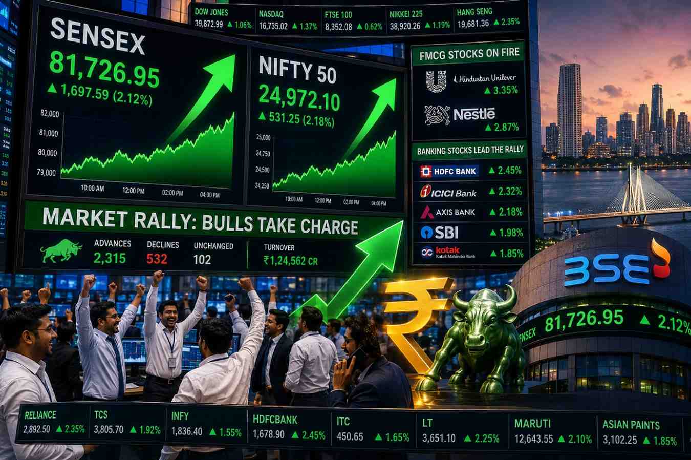 Sensex Today | Stock Market Live: Nifty Reclaims 23,400, Sensex Rallies 580 pts; FMCG, Banks Shine Amid Volatile Global Cues
