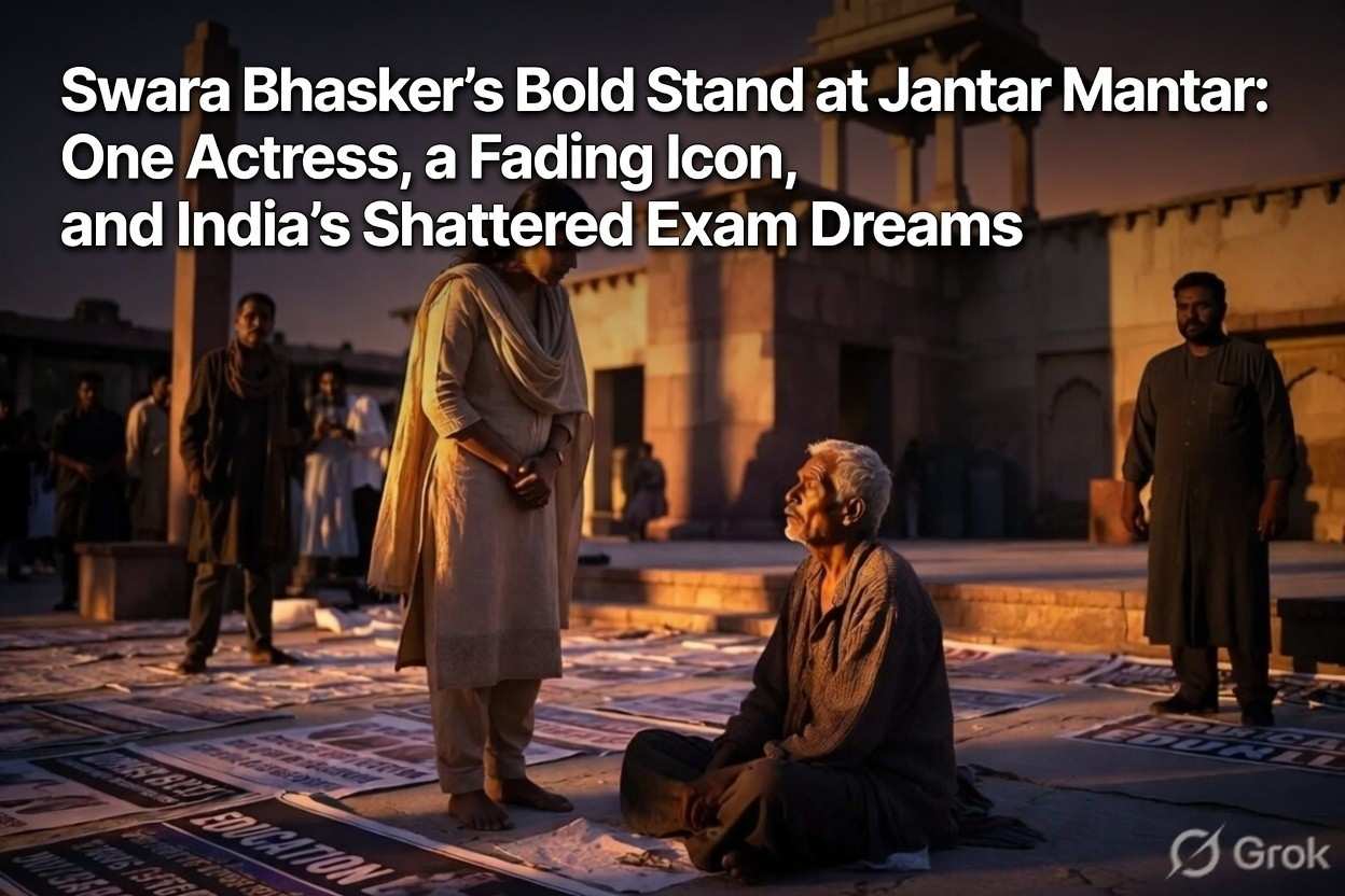 Swara Bhasker’s Bold Stand at Jantar Mantar: One Actress, a Fading Icon, and India’s Shattered Exam Dreams