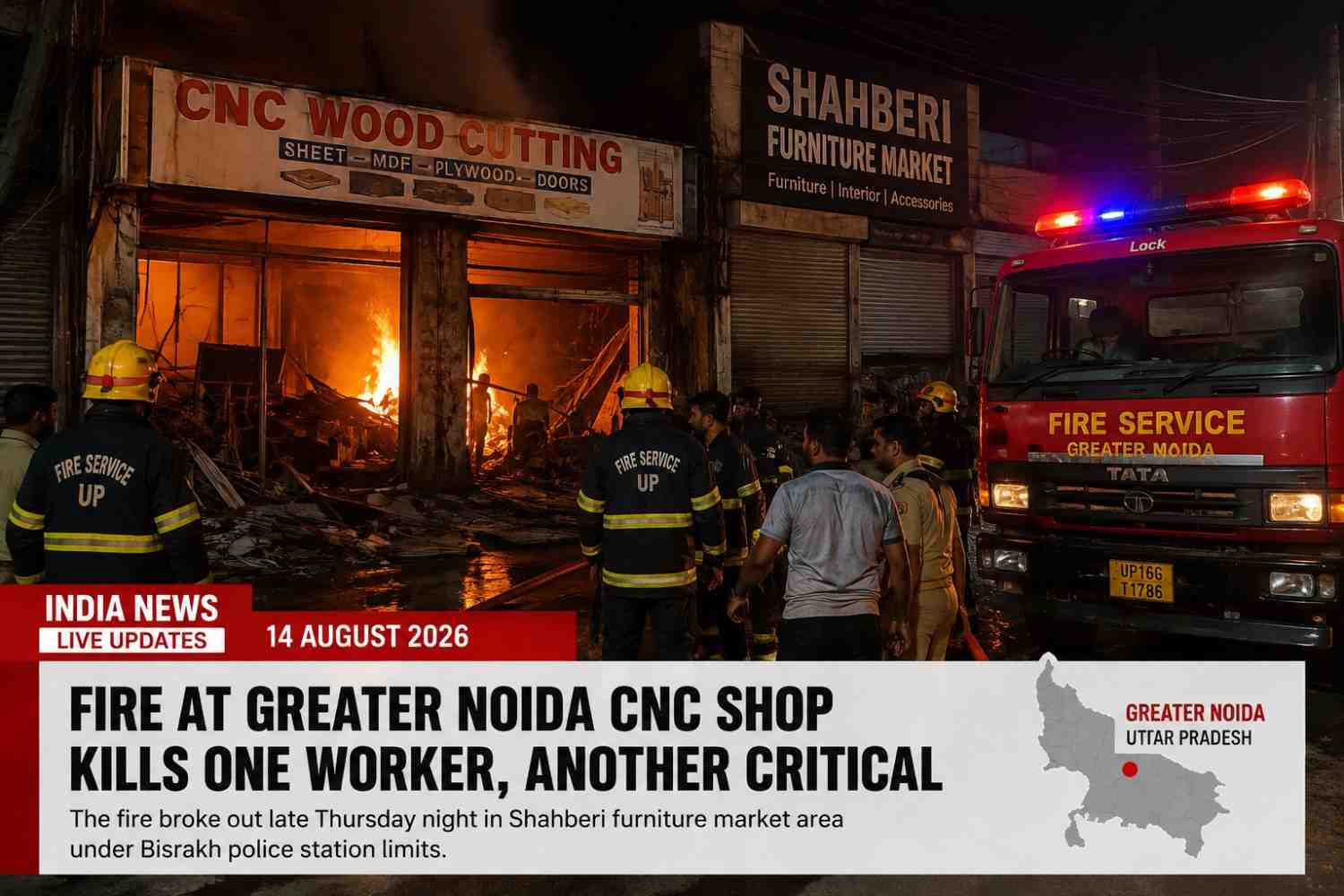 India News Live Updates, 14 August 2026: Fire at Greater Noida CNC Shop Kills One Worker, Another Critical