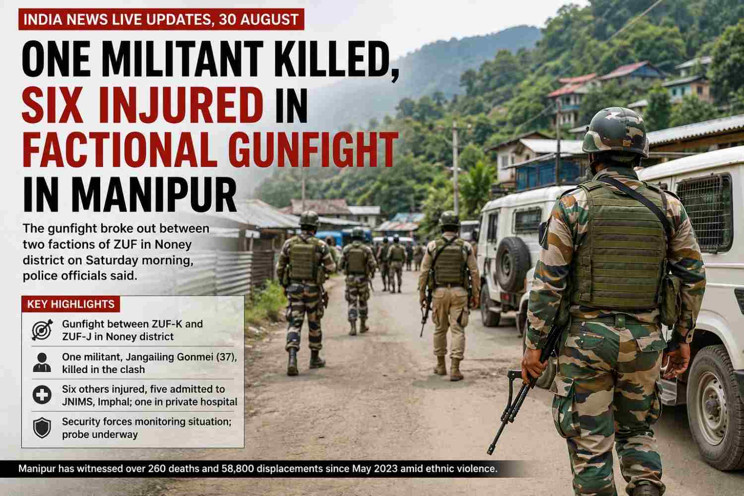 India News Live Updates, 30 August: One militant killed, six injured in factional gunfight in Manipur