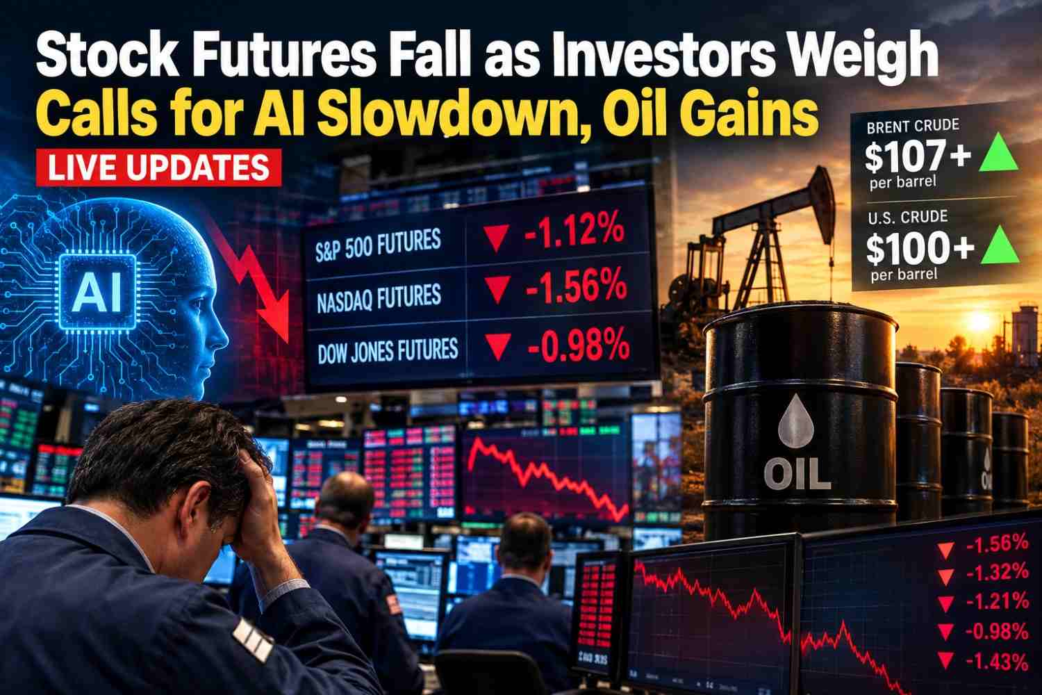 Stock Futures Fall as Investors Weigh AI Slowdown Calls, Oil Gains
