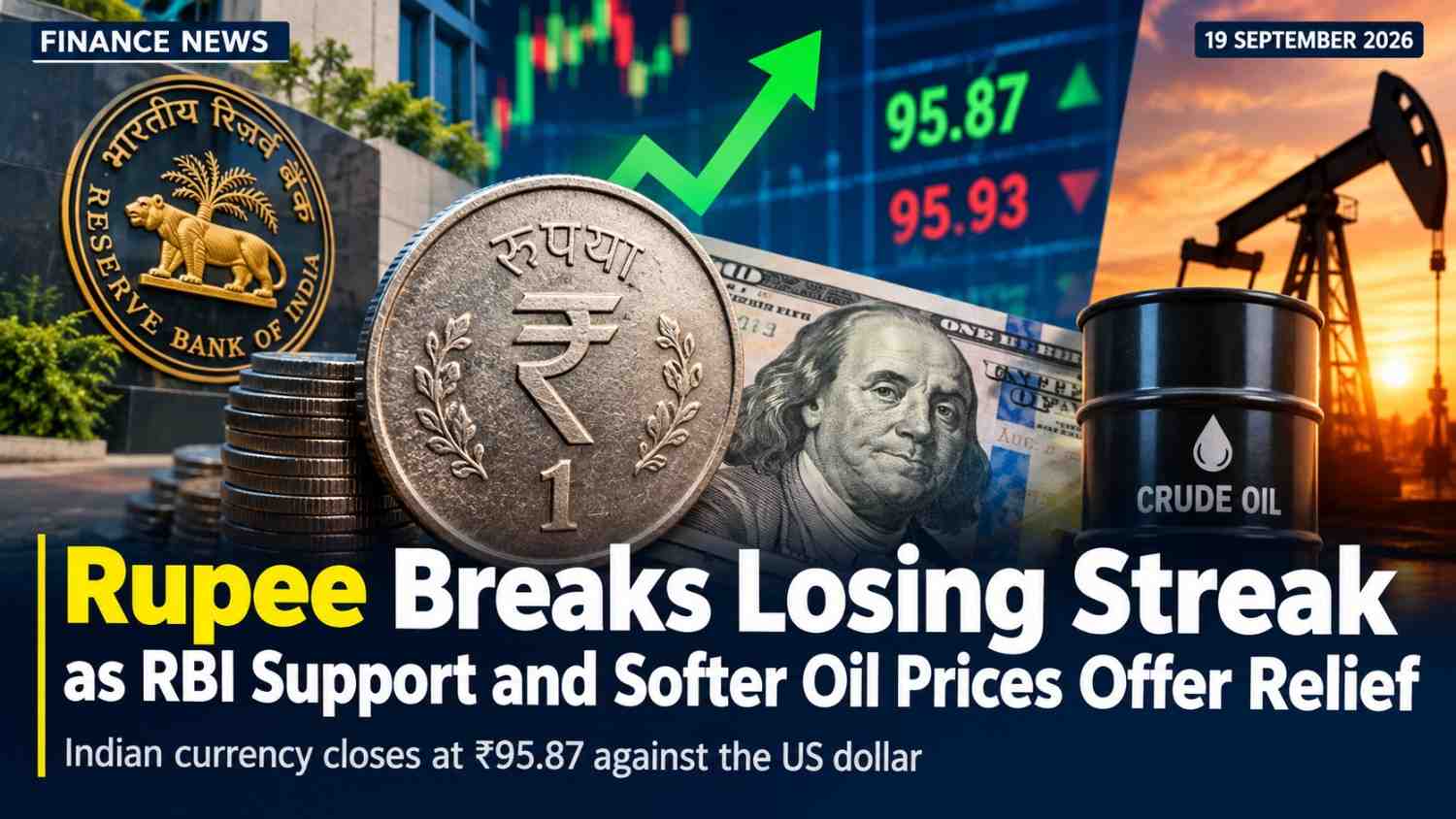Rupee Breaks Losing Streak as RBI Support and Softer Oil Prices Offer Relief