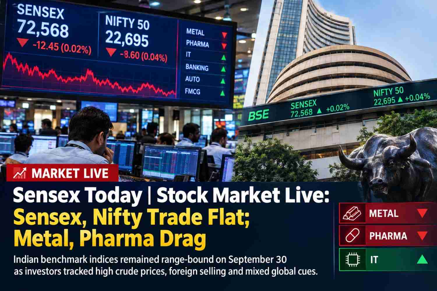 Sensex Today | Stock Market Live: Sensex, Nifty Trade Flat; Metal, Pharma Stocks Drag