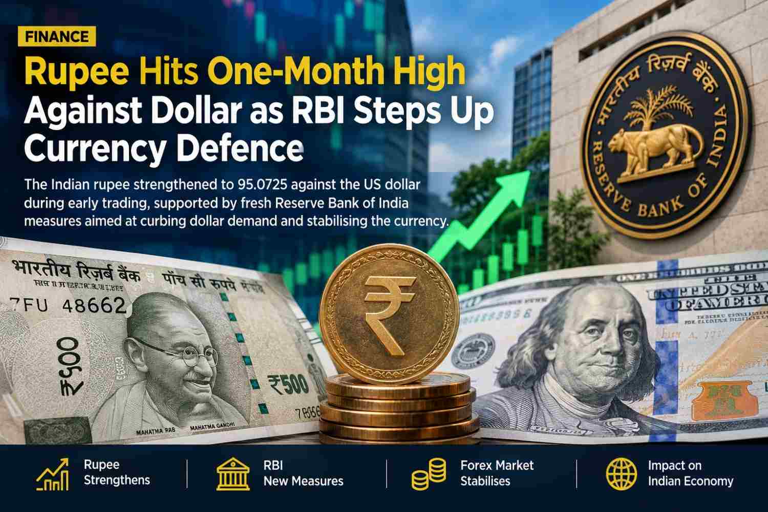 Rupee Hits One-Month High Against Dollar as RBI Steps Up Currency Defence