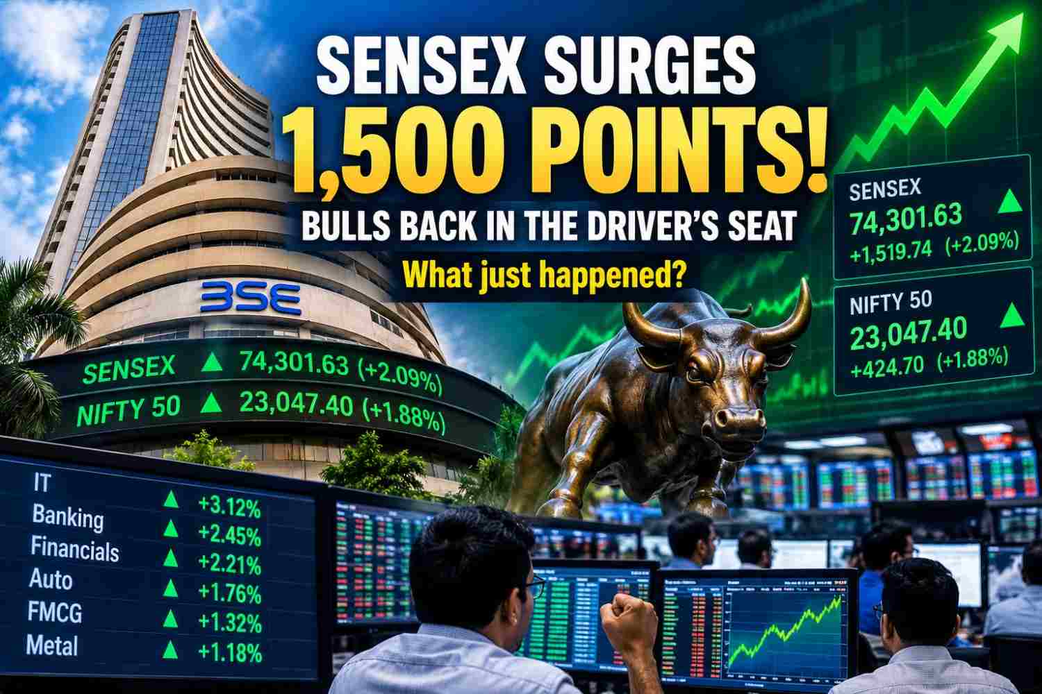 Sensex on Fire! 1,500-Point Rally Puts Bulls Back in the Driver’s Seat — What Just Happened?